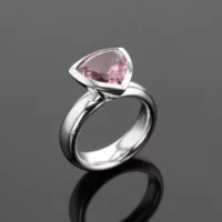 WHite gold ring with a trillion shaped Pink Tourmaline