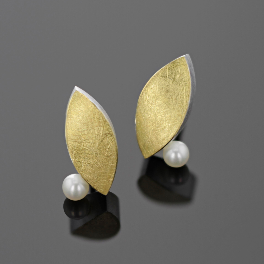 Silver and gold pearl earrings