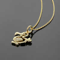 18ct yellow gold dodo pendant with diamond wings