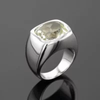 Large white gold ring with a rectangular shaped lemon Citrine