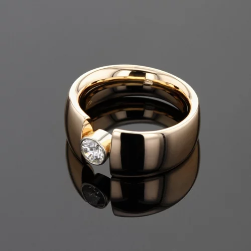 Polished 18ct rose gold ring with a diamond