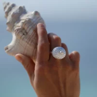 Sea urchin ring with a freshwater pearl