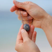 Large sea urchin pendant in black silver with a diamond and gold setting