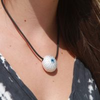 Large sea urchin pendant in sterling silver with a Blue Topas gemstone