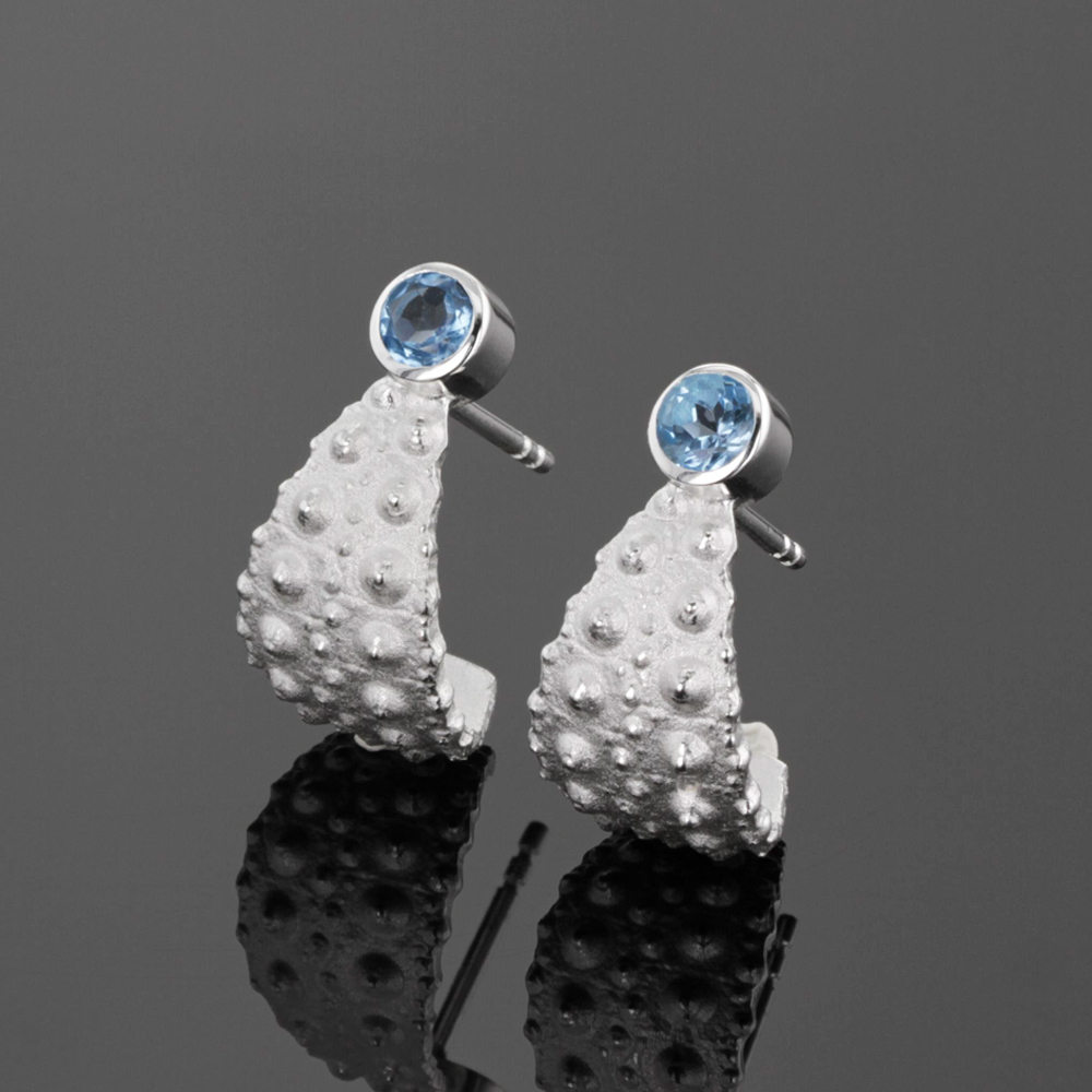 sea urchin earrings with blue Topas, Mauritius