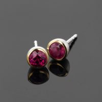 Silver and gold earrings with rhodolite, Mauritius