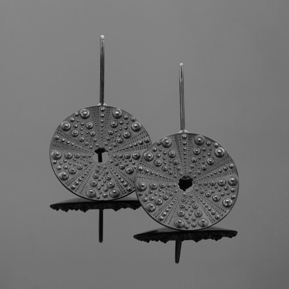 Oxidised sea urchin earrings