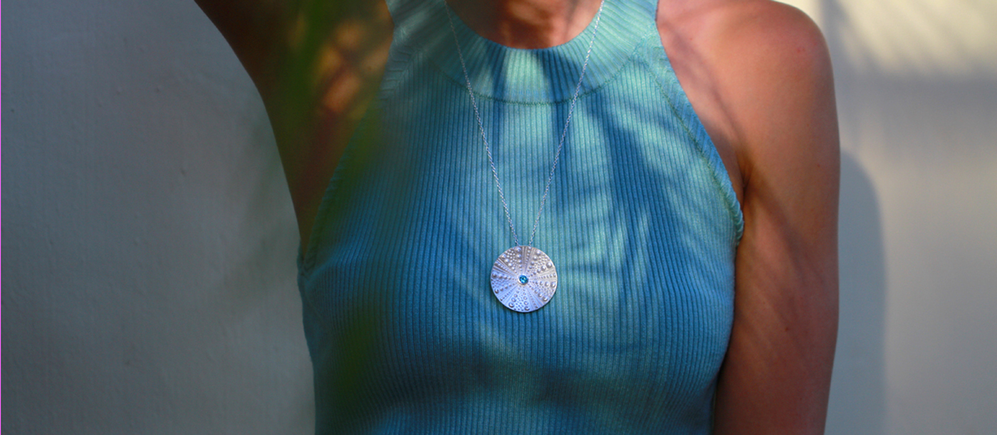 XL Blue Topas sea urchin pendant