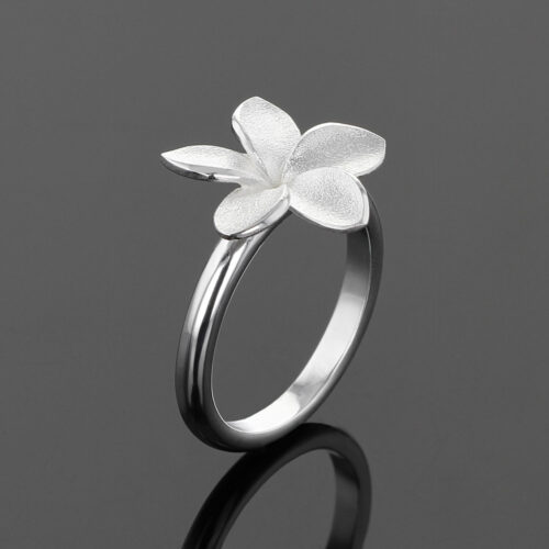 Small frangipani flower ring in sterling silver