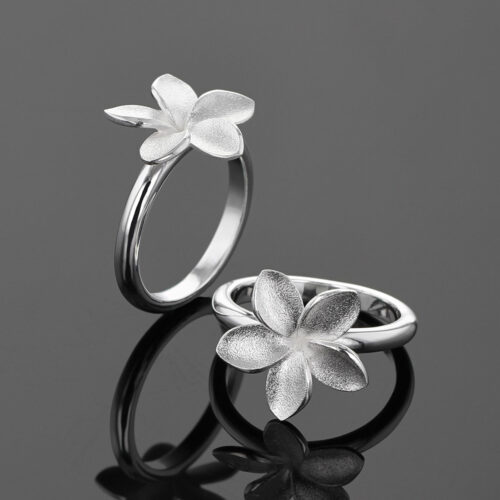 Sterling silver frangipani flower rings