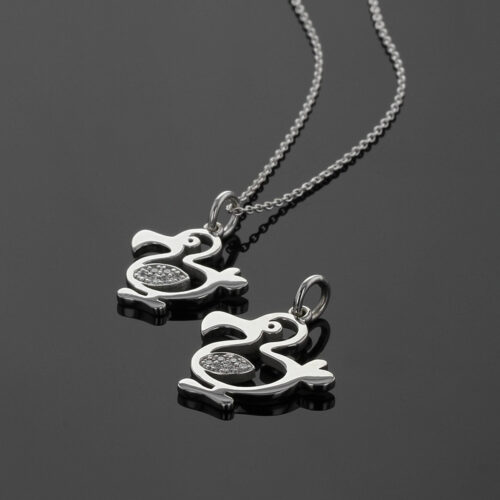 18ct white gold dodo pendants in two sizes with diamond wings