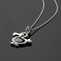 18ct white gold dodo pendant with diamond wings