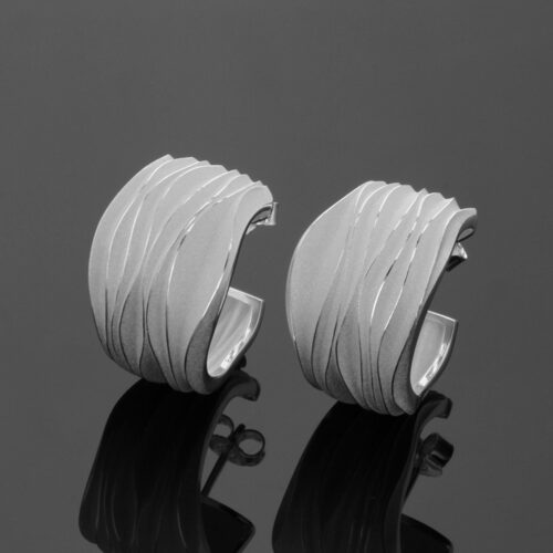 Sterling silver earrings with organic wave rills