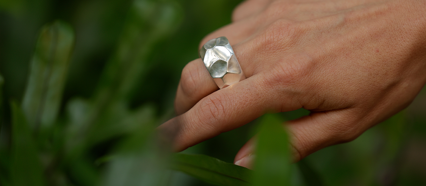 Modern ring with organic rock textures