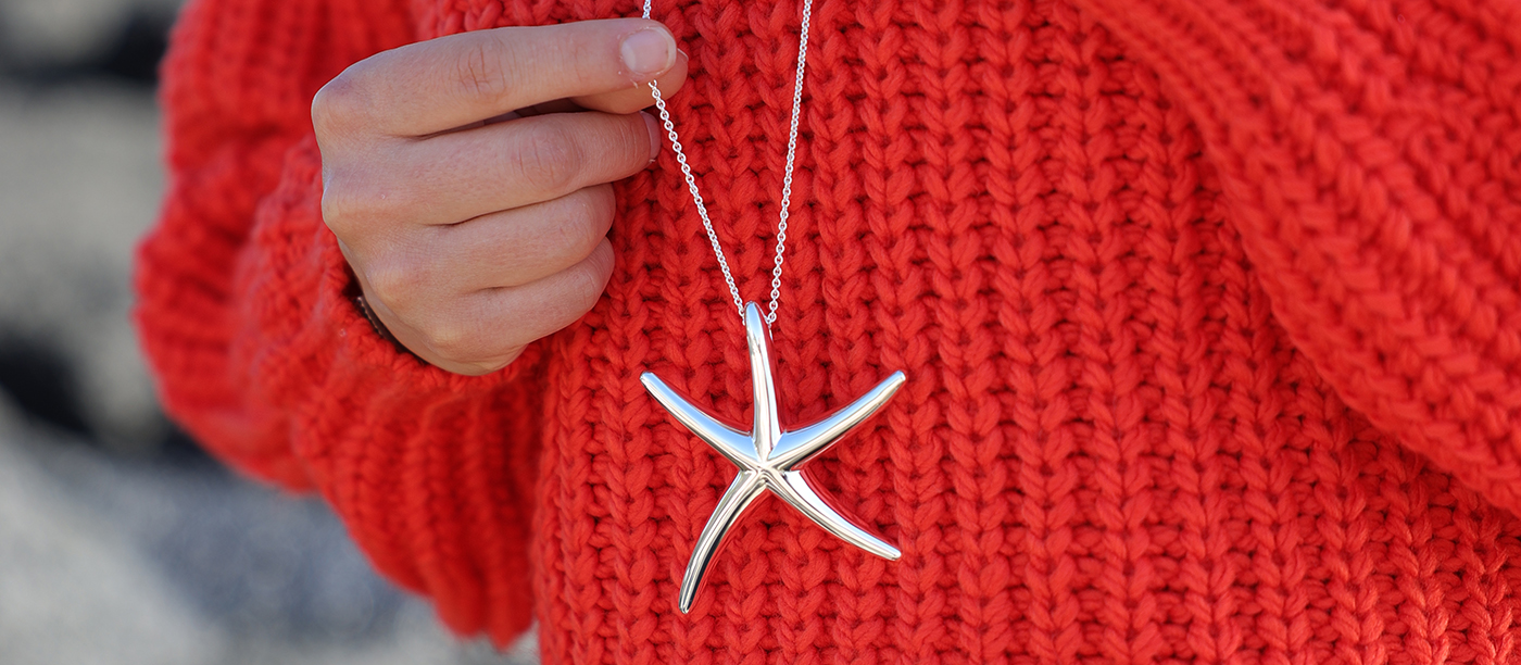 XL seastar pendant in polished sterling silver