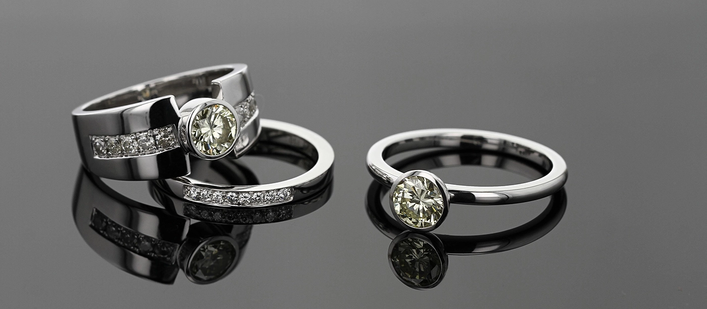 Custom made diamond rings in white gold