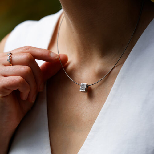 18ct white gold square pendant set with diamonds