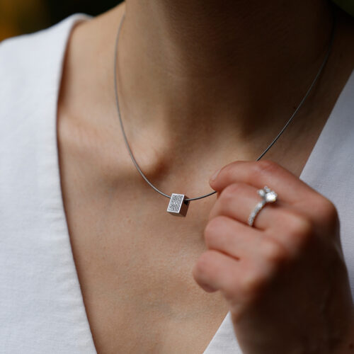 18ct white gold square pendant set with diamonds