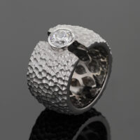 18ct white gold ring with a 1ct lab grown diamond and rock texture